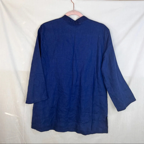 JM Collection Tunic Blouse Womens Sz 16 Embroidered Beaded Navy Blue 100% Linen - Picture 6 of 12